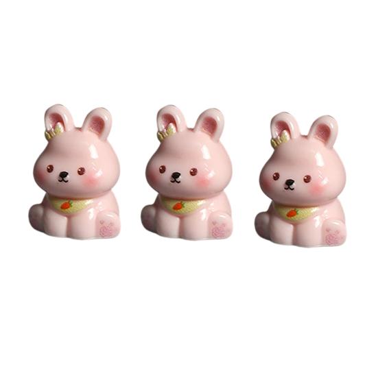 3 Pcs Miniature Resin Rabbit Easter Figurine Cartoon Cute Tiny розовый