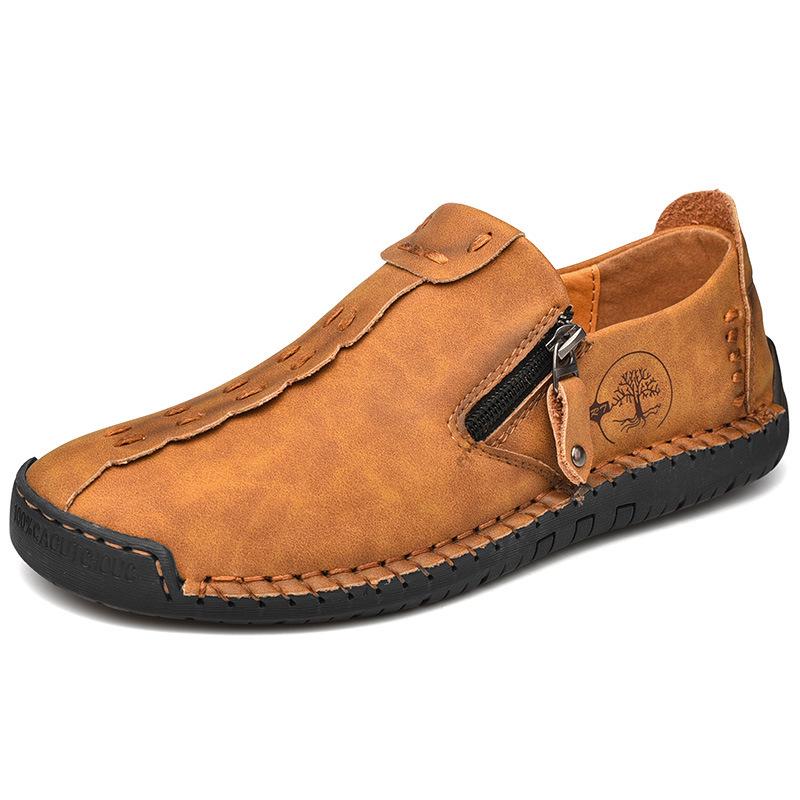 2023 Spring Men's Plus Size Leather Slip-On Casual Shoes with Zipper