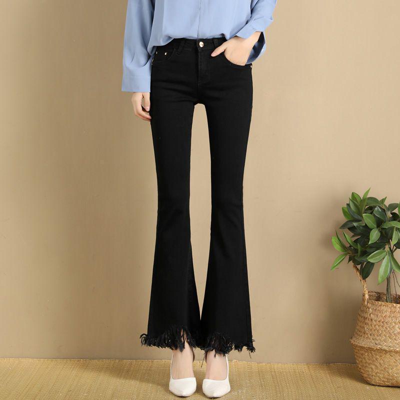 

High-Waisted Slimming Micro-Flare Jeans with Tassels for Women 32 чорний