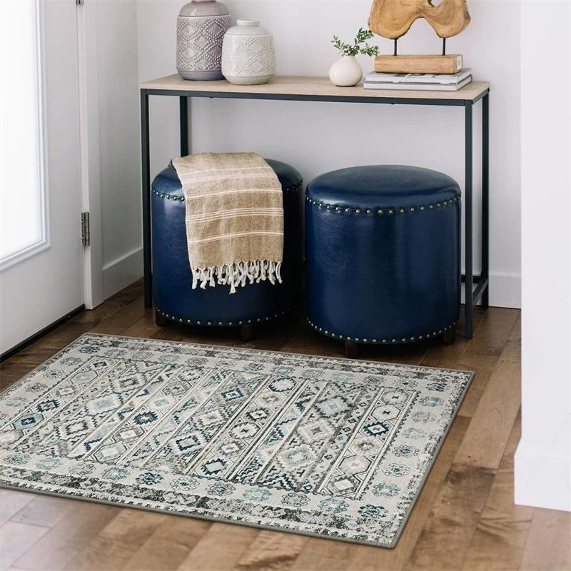 Modrozelený koberec Malé koberce Boho Koberce pratelné v pračce Protiskluzové pro vstupní halu Kuchyň Koupelna Ložnice Vintage Měkký Nízký vlas Modré Květiny Barevný