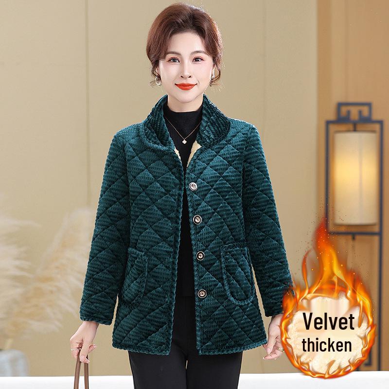 

Stylish Plus Size Corduroy Fleece-Lined Jacket for Middle-aged & Elderly Women XL (90-110 jin)