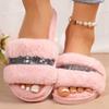 Fashion Winter Bling Cotton Slipper for Women Mix Color Faux Fur Plush Slippers Woman Slip On Non Slip House Flats Furry Slides Mujer