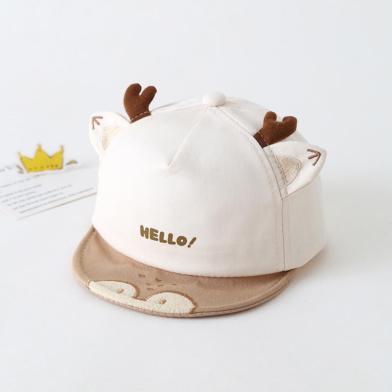 

Toddler Duckbill Hat with Soft Brim, Cartoon Antlers Embroidery, Unisex Spring/Autumn Baseball Cap for Infants and Children 48cm/6-12 months бежевий