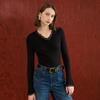 Sancai Damen Slim Fit Strickpullover mit Spitzenbesatz und V-Ausschnitt
