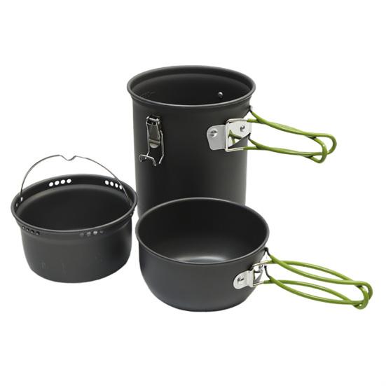3Pcs/Set Camping Pots with Storage Bag Foldable Handles Aluminum Alloy Compact Backpacking Pot Non-Stick Surface Hiking Pot Set