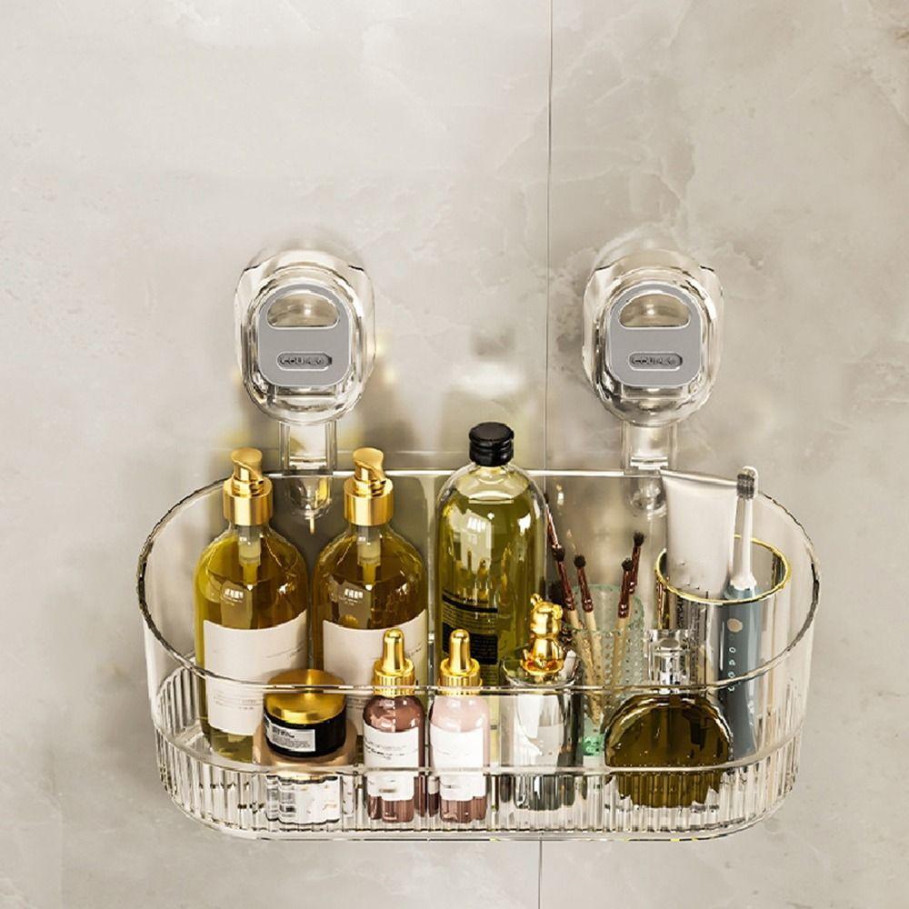 Wall Mounted Suction Cup Storage Rack Transparent Makeup Organizer Cosmetic Storage Box  Kitchen