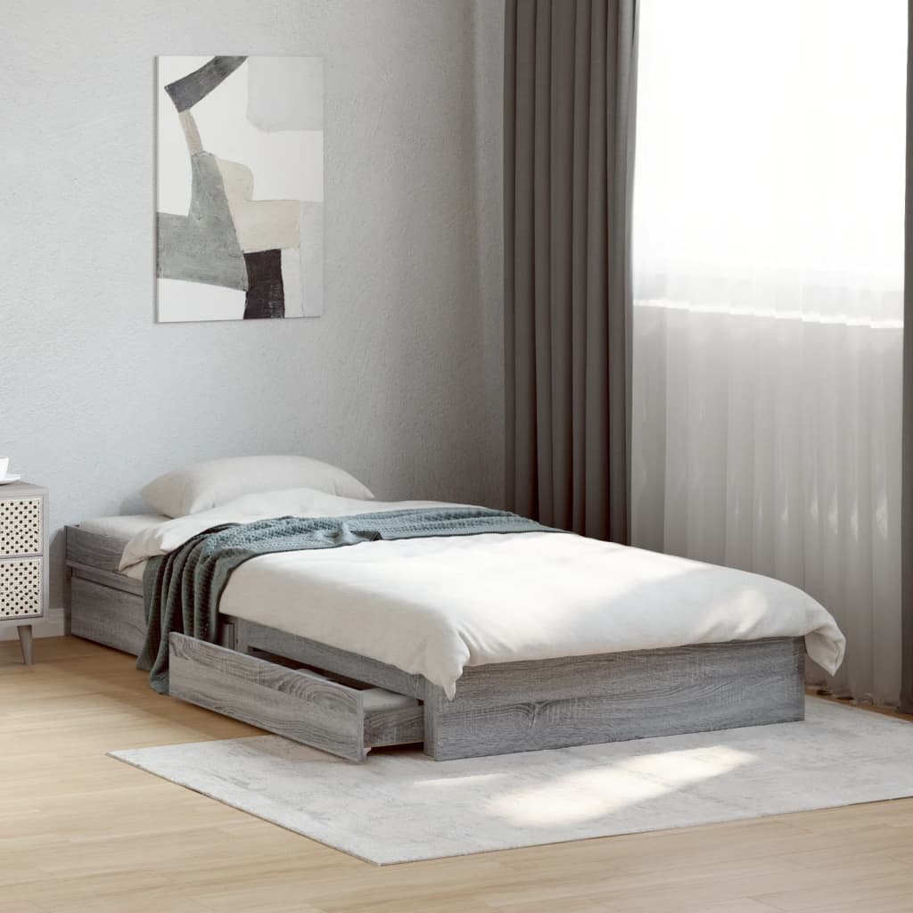 Bed Frame with Drawers Grey Sonoma 90x200 cm Engineered Wood