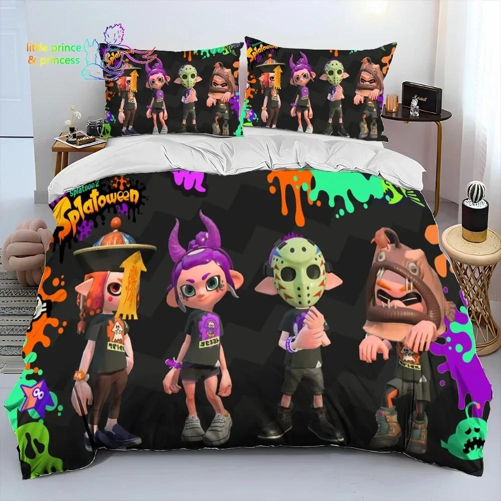 S-Splatoon Game Gamer Cartoon Bedding Set Single Twin Full Queen King Size Bed Set Adult Kid Bedroom Bedding Gift