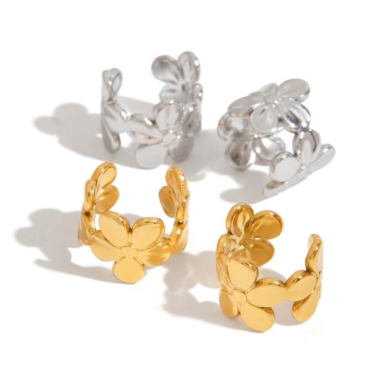 Stylish Floral Ear Clip Jewelry Stainless Steel Flower Earrings Comfort Wear Daily Accessory Fashion Accessories