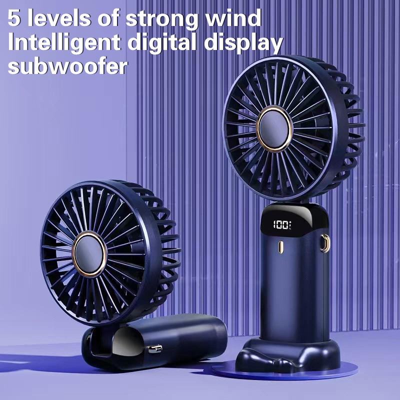 USB Handheld Mini Fan Foldable Portable Neck Hanging Fans 5 Speed USB Rechargeable Fan With Phone Stand And Display Screen