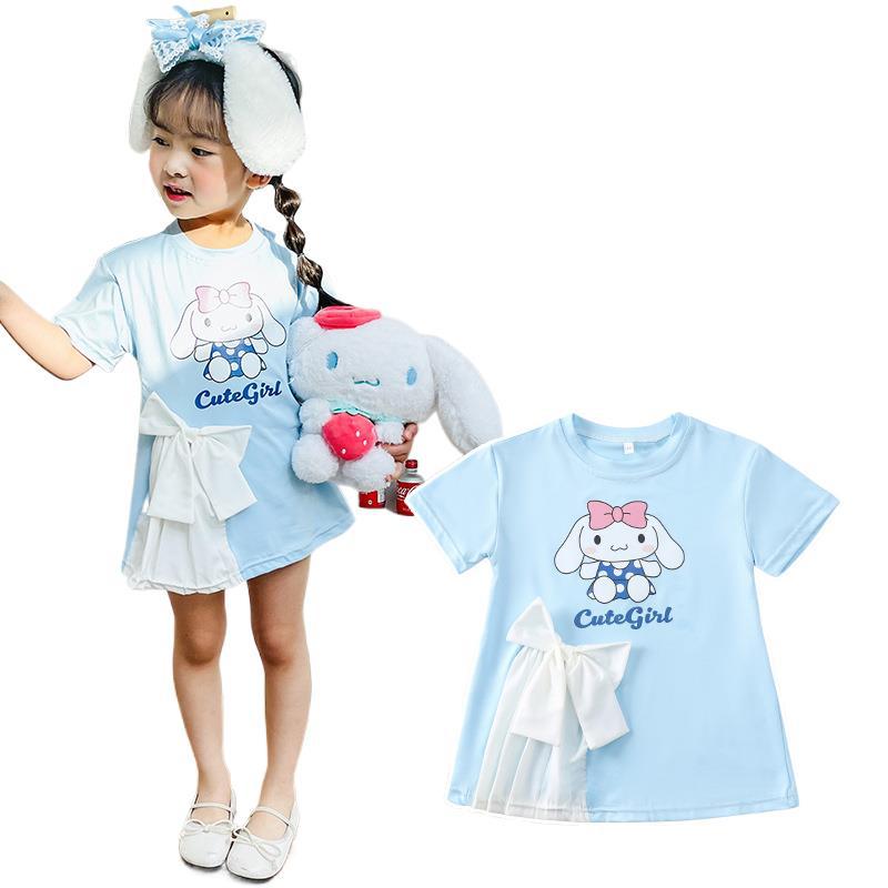 Girls Summer Short Sleeve Bow Princess Dress Cute T-Shirt Dress