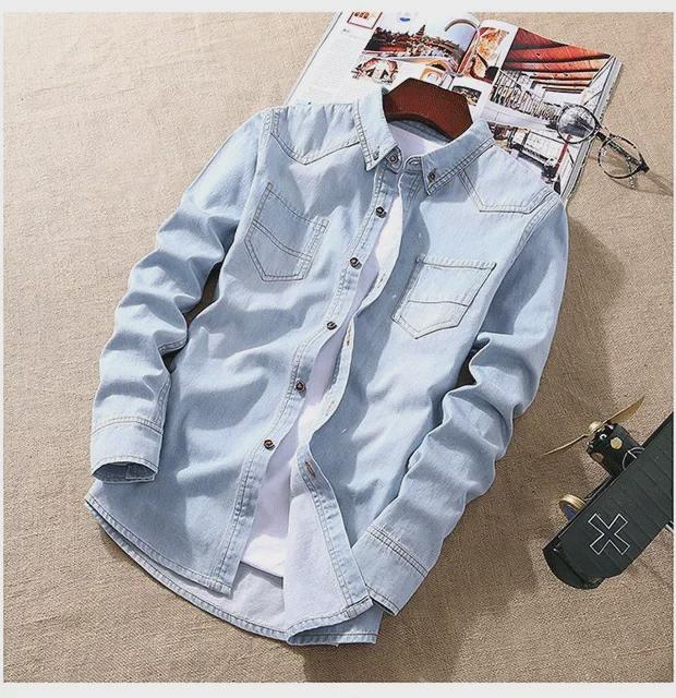 Men's Denim Long-Sleeve Shirt - Trendy Korean Style for Spring & Autumn