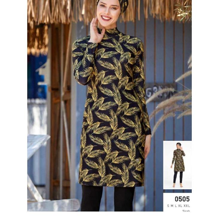 Costum de baie modest din 2 piese pentru femei musulmane, cu imprimeu albastru fluture cu frunze, costum de baie cu acoperire completă, set costum de baie pentru plajă, costum de baie burkini, multicolor