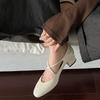Lady Style Fashion Simple Shallow Mouth Single Shoes 2025 Autumn New Round Head Thick Heel Cross Buckle Temperament Small Leather Shoes