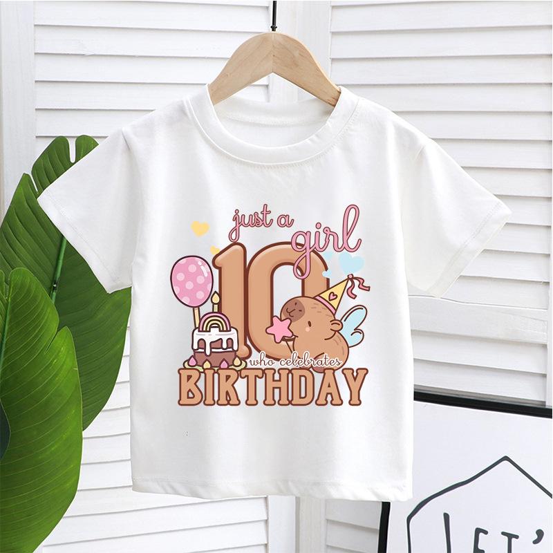 New Capybara Summer Birthday Number Pure Cotton Print Kids T Shirts Short Sleeved Cute Children's T-shirt