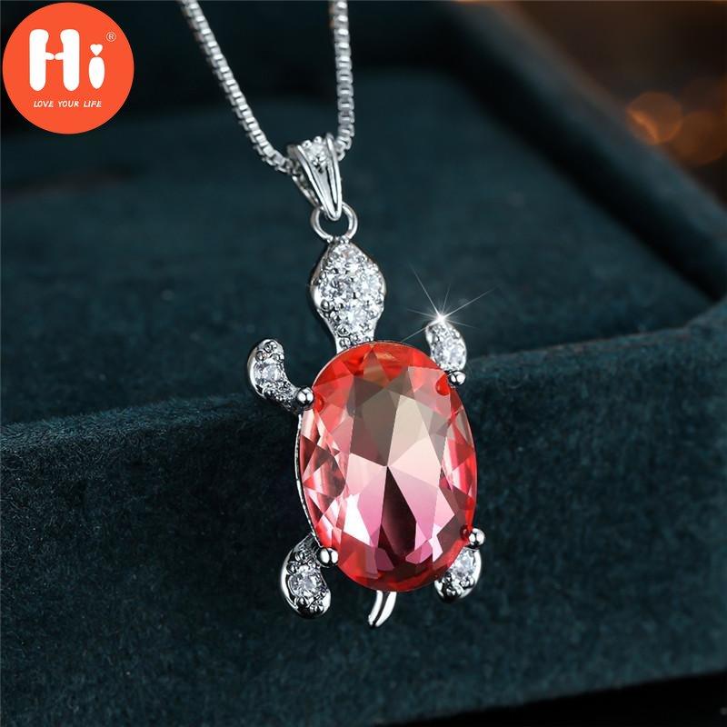 Szia kék lila ovális medál szivárvány kő aranyos teknős nyakláncok nőknek többszínű állat nyaklánc