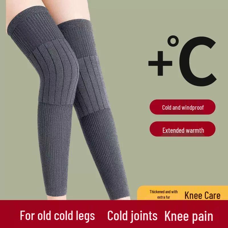 Elastic Knit Long Strapped Knee Pads for Cold Protection and Sports - Cashmere for Autumn/Winter