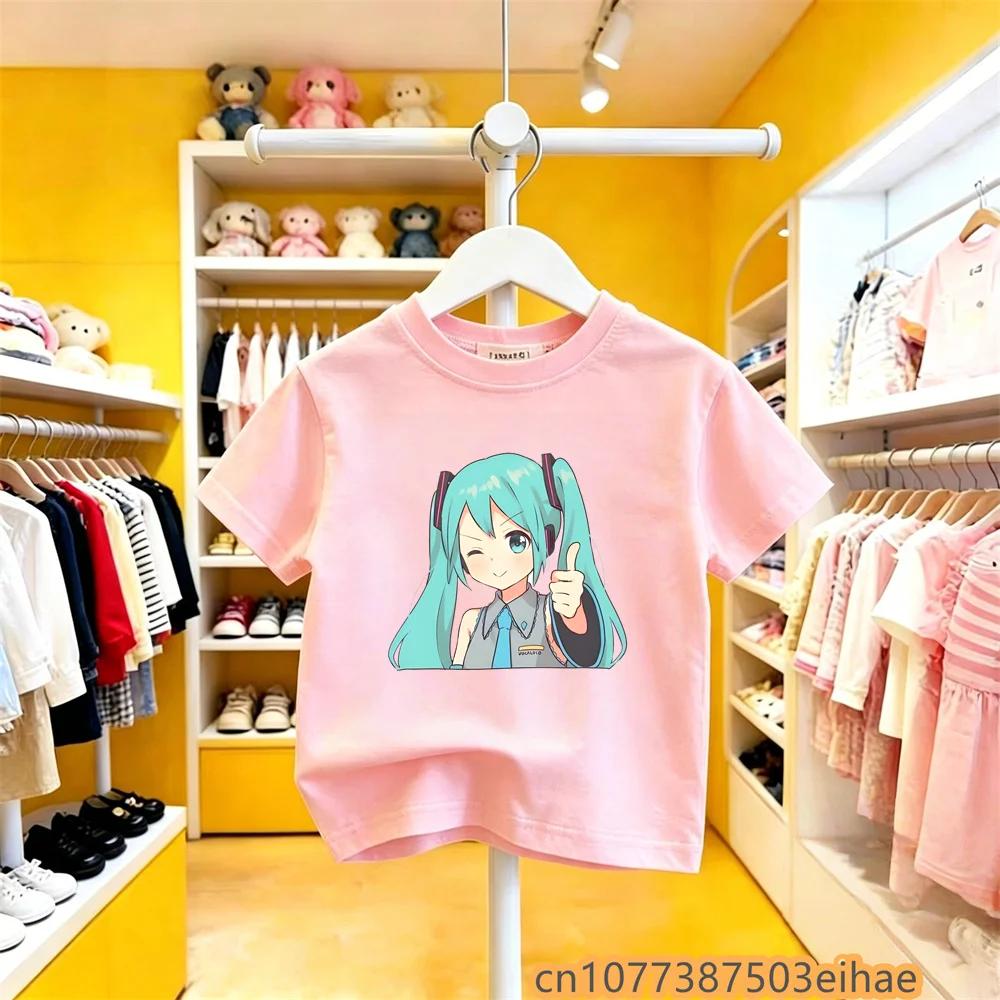 Hatsune Miku Future MIKU Line Fashion Pure Cotton Printed Short Sleeves Casual Slim Fit Clothing New Style For Boys Girls