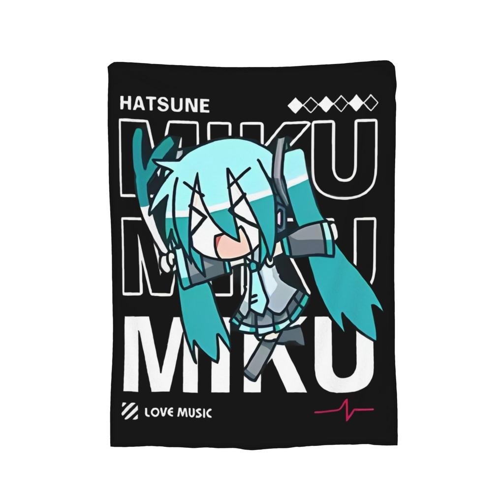 Hatsunes Mikus Vocaloid Blankets Anime Style Flannel Novelty Breathable Throw Blankets for Chair Covering Sofa Autumn/Winter,