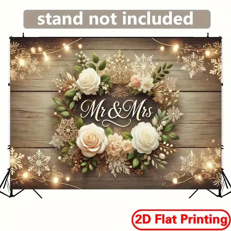 2D Mr & Mrs Rustic Wood Wedding Backdrop, Photoshoot and Party Background