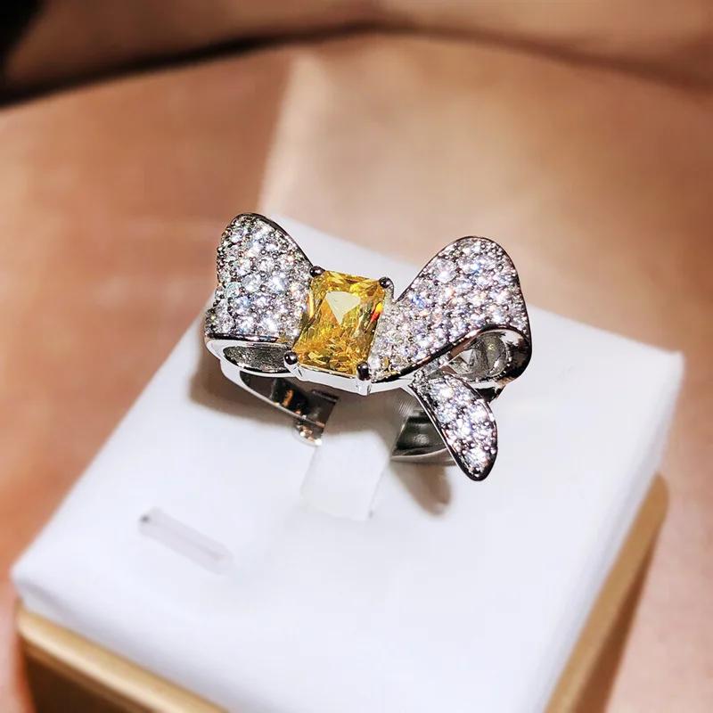 Luxury Women's Bow Knot Accessories Party Elegant Bride Engagement Gift Girlfriend Exquisite  Sterling Silver Commitment Ring
