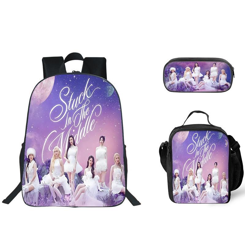 Babymonster Printed Schoolbag Pencil Bag Ice Bag Three-Piece Set Primary And Secondary School Children'S Storage Bag