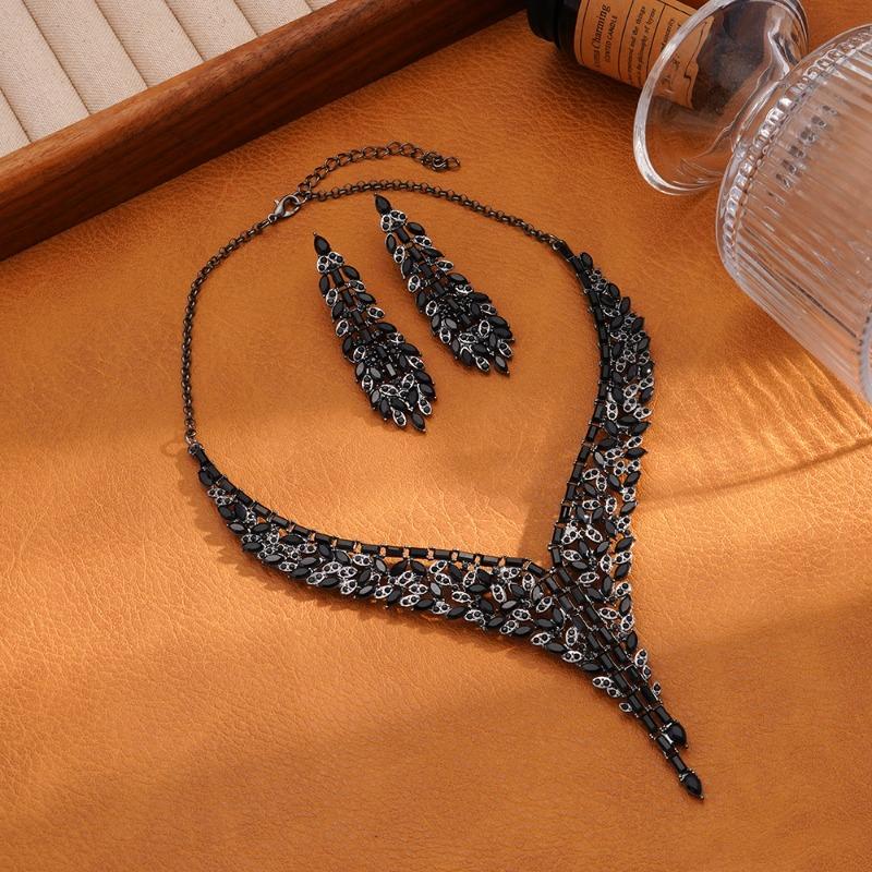 High Wedding Jewelry Full Diamond Bridal Dress Noble Necklace Earrings Jewelry Set
