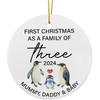 First Christmas As a Family Ceramic Ornament 2024, New Parents Gifts for Couples Mom Dad Newborn, New Mom Dad Baby Gifts Ideas, Baby 1st Ornament