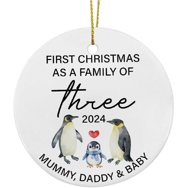 First Christmas As a Family Ceramic Ornament 2024, New Parents Gifts for Couples Mom Dad Newborn, New Mom Dad Baby Gifts Ideas, Baby 1st Ornament