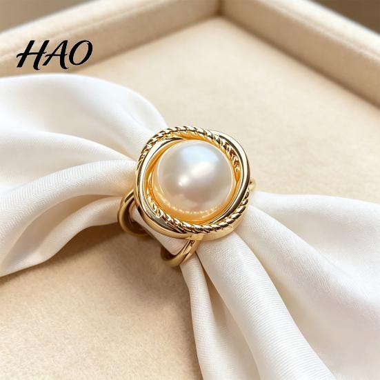 Vintage Style Scarf Ring Alloy Silk with Faux Pearls, Clip Rings for Women, Formal Dress Holder Round Buckle Clip, Elegant Retro Dresses And