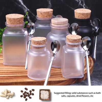 100/200G Frosted Abs Empty Bath Salts Jars With Cork And Stainless Steel Spoon Multipurpose Mask Powder Food Storage Canisters