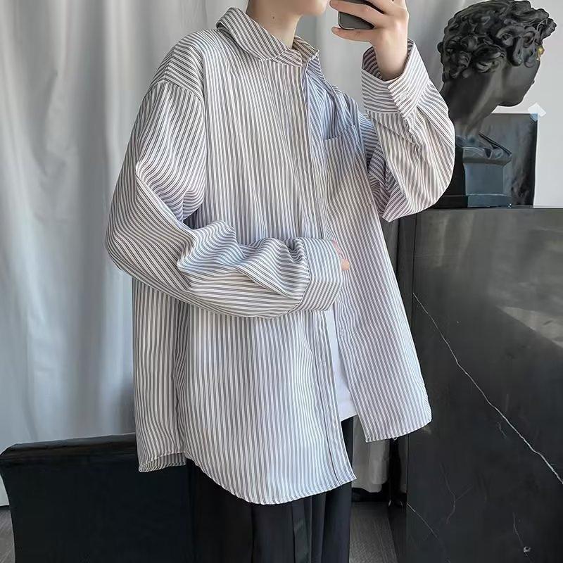 Men's Loose Striped Long Sleeved Shirt