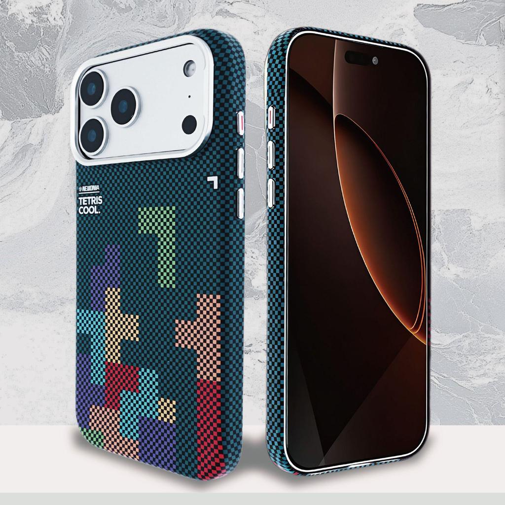 Magnetic Carbon Fiber Texture Case for iPhone 17 Pro Max & Samsung - Russian Tetris Design