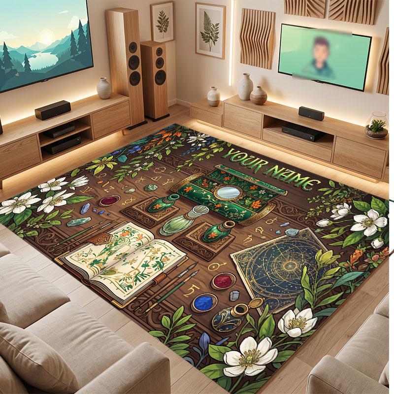 Mushroom Forest Theme Crystal Velvet Floor Rug Personalized Custom Name Text Warm Carpet Home Decoration