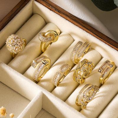 Aogu 18K Gold Plated Zircon Geometric Open Ring for Women
