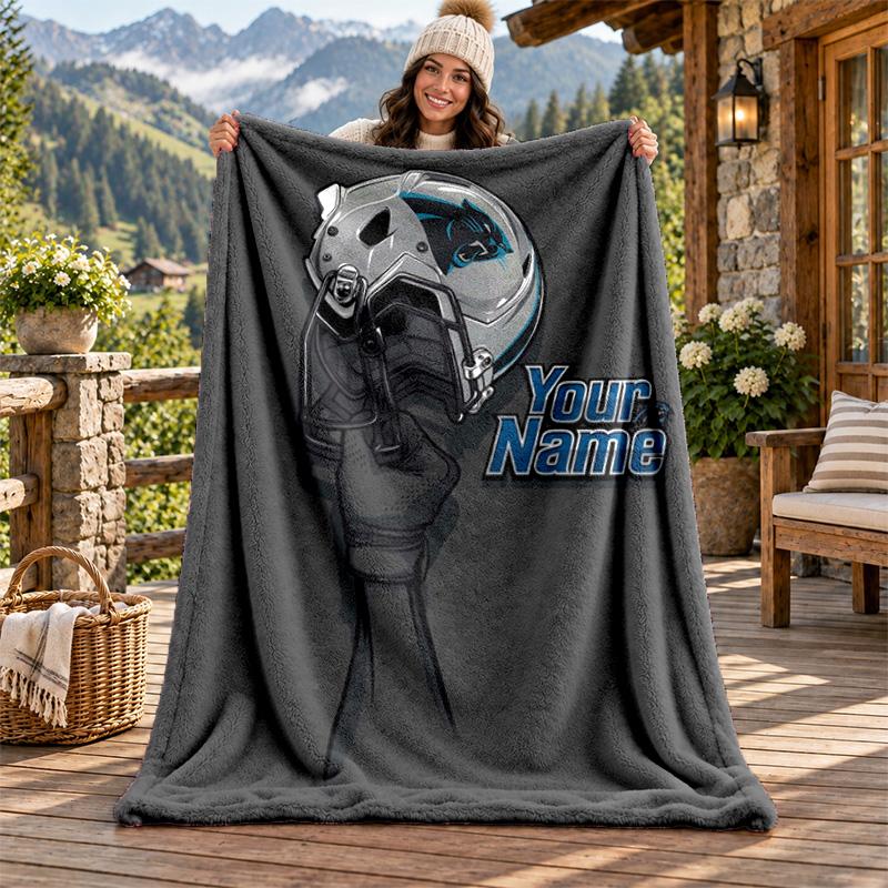 Carolina Panthers Custom Name Flannel Blanket Personalized Soft Warm Plush Throw Blanket Customized Gift for Family Friends