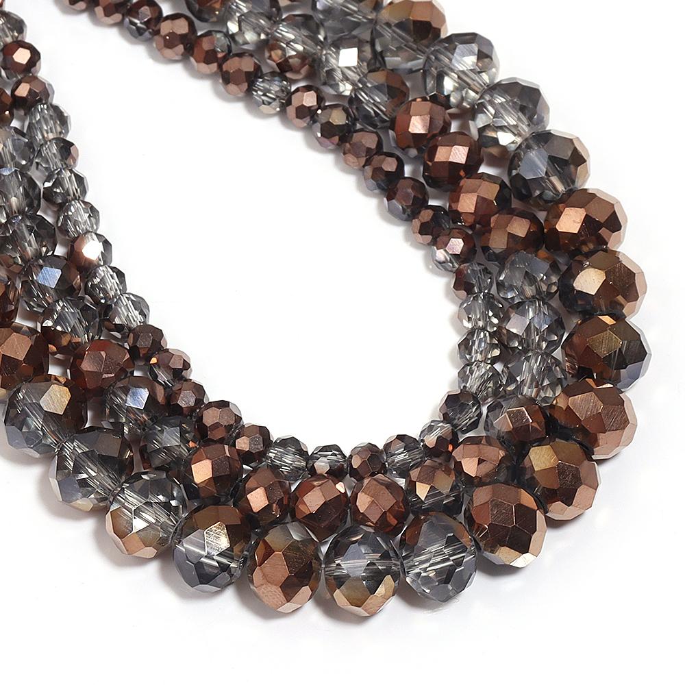 1 Strand 4 6 8mm Faceted Crystal Beads Gold Grey Glass Loose Spacer Beads For Jewelry Making DIY Bracelet Necklace Accessories
