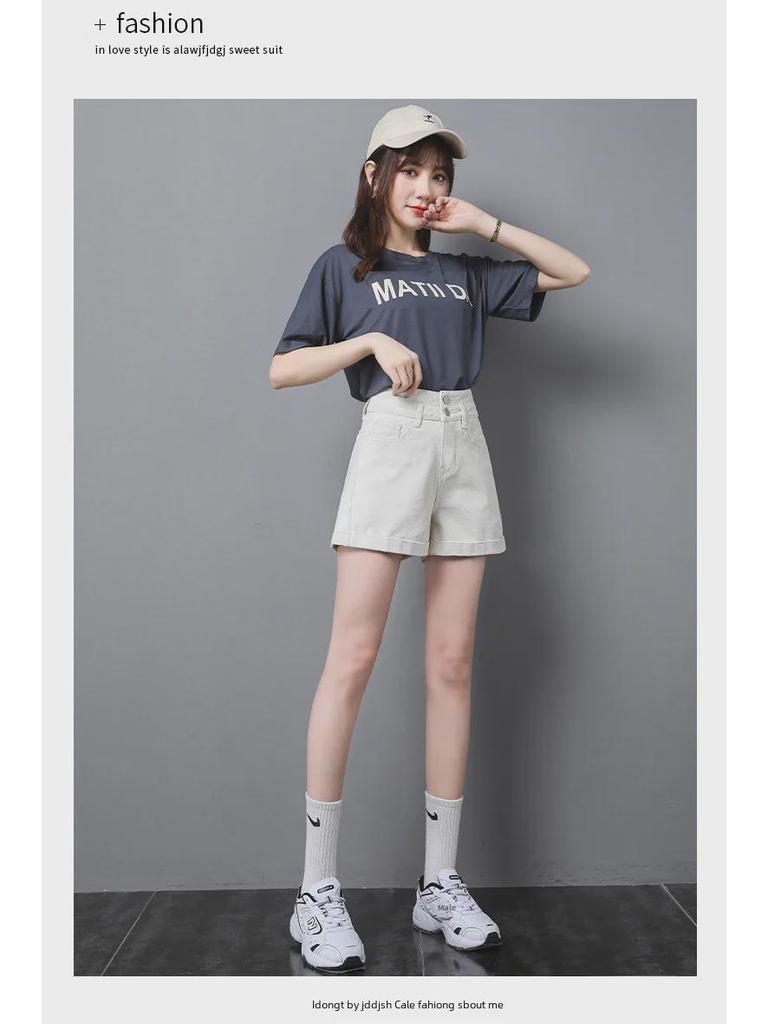 Women's High-Waist A-Line Denim Shorts - Summer Thin Style, Double Button, Loose Fit, Rolled Hem, Versatile & Slimming.