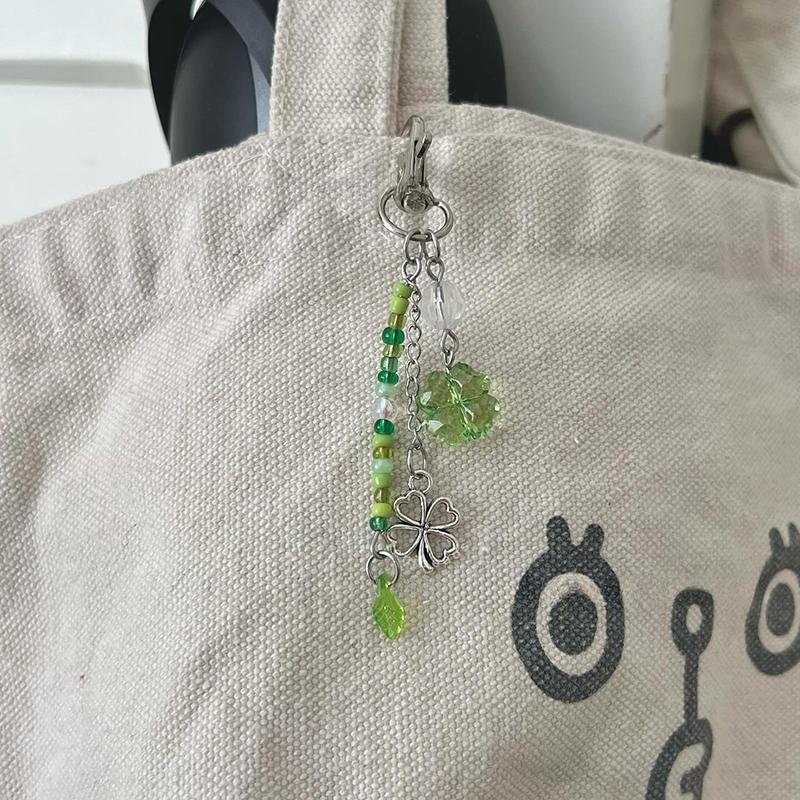 Ručně vyrobený korálkový řetízek na telefon s motivem štěstí, čtyřlístku, barevný přívěsek na klíče s CCD přívěskem, ozdoba na mobil