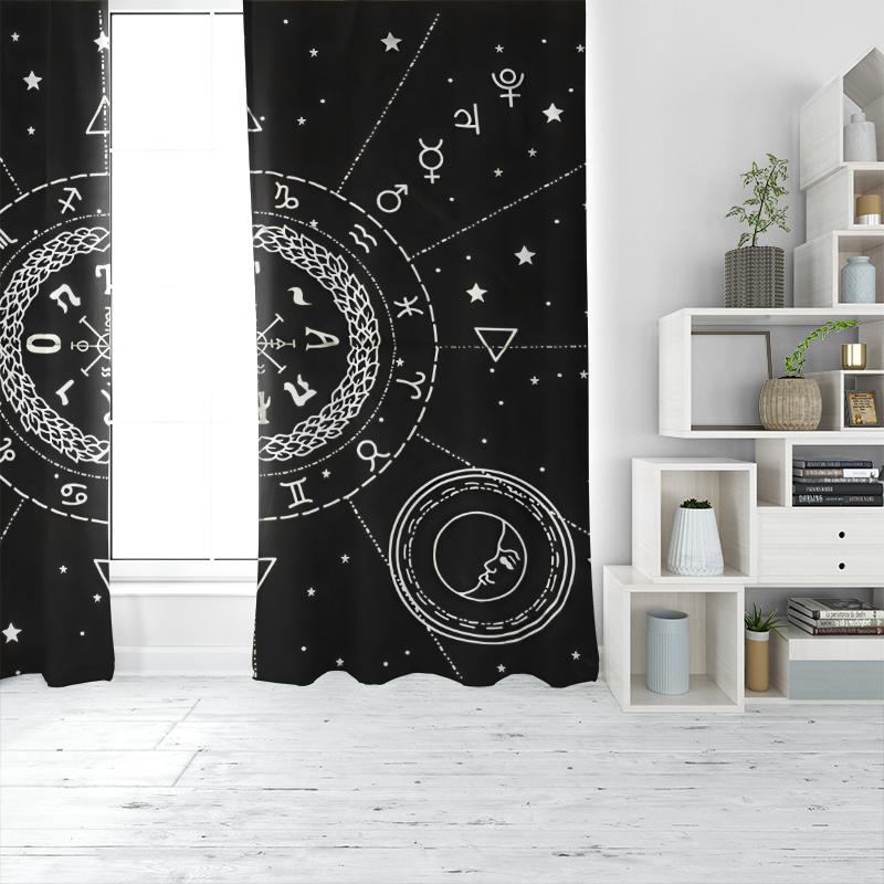 2pcs- Cool black totem polyester fabric curtains, ornamental curtains used for bathrooms, bedrooms, living rooms and family rooms
