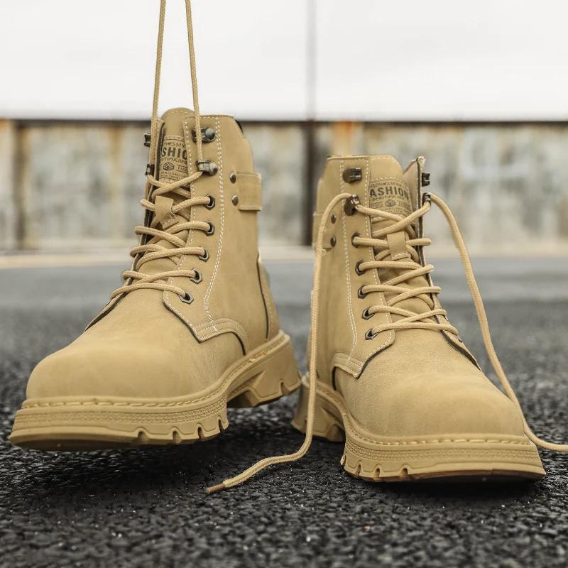 New Motorcycle and Ankle Boots Men's High-top Fashion Shoes Waterproof Boots Men Leather Shoes Men Casual Boot Bota Masculina