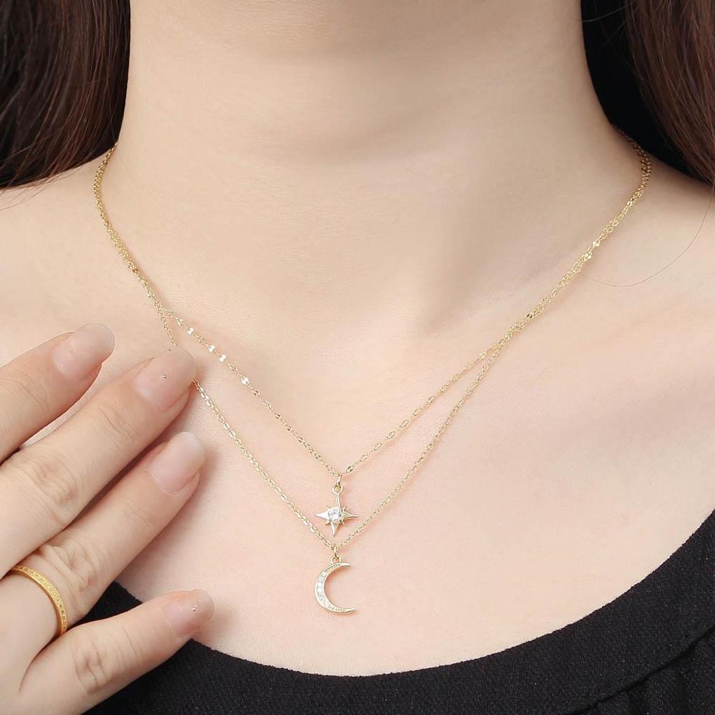 925 Silver Gold Plated Star Moon Layered Necklace