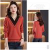 Stylish Knit Patchwork Pullover Top, Women's  Long Sleeve Sweater for Fall and Winter