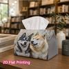 1pc, 2D Flat Printing, Tissue Box with Husky And Akita Inu Watercolor Patterns Napkin Dispenser, Suitable for Home, Car, And Outdoor Gatherings, Tissu