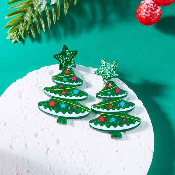 

Acrylic Snowflake Star Christmas Tree Earrings Hook Drop Dangle For Women Xmas Party Jewelry Gift