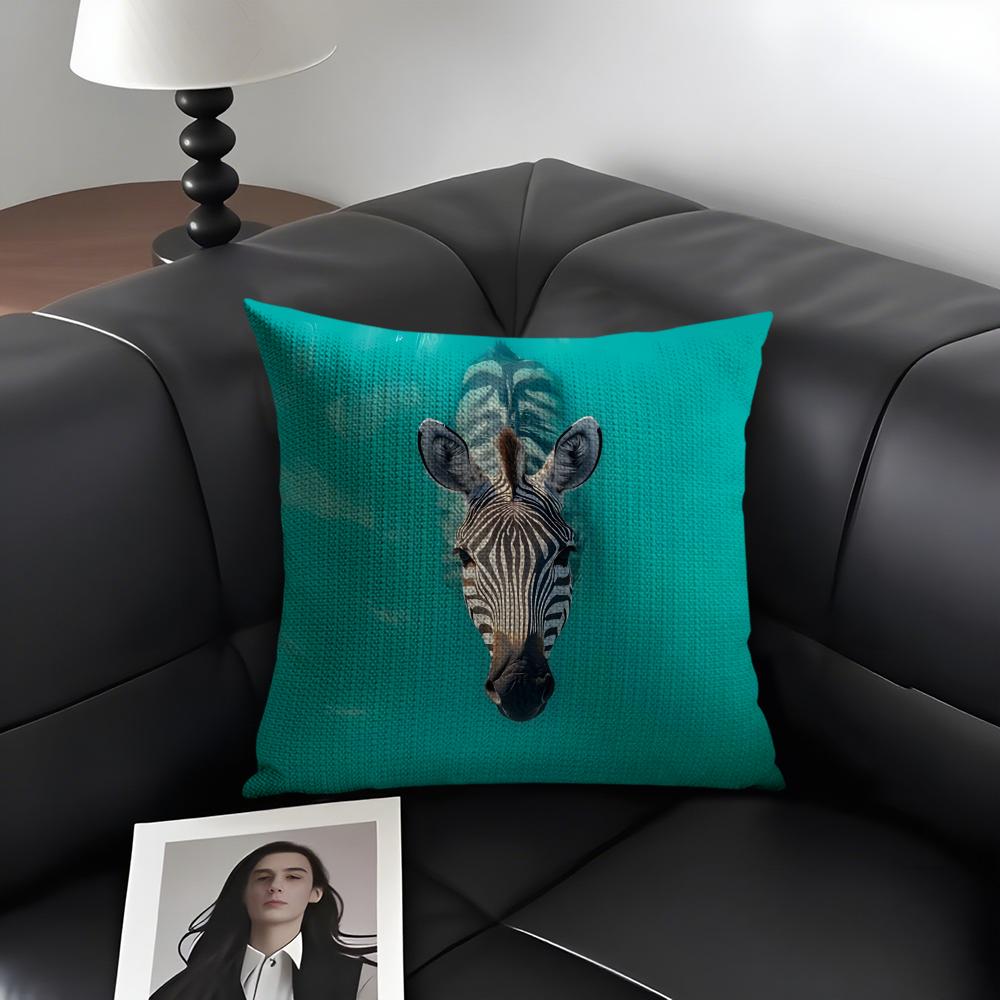 Zebra Cushion Cover Natural Linen Organic Fabric Double-Sided Printing Sofa Home Decor Gift Pillow Case