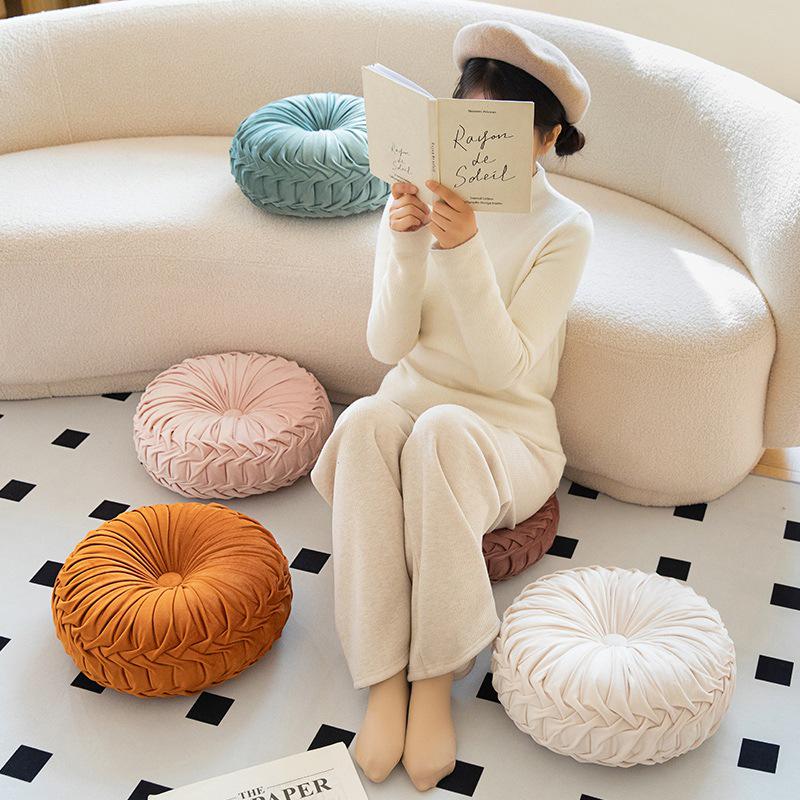 Nordic Minimalist Round Cream Plush Embroidered Throw Pillow for Sofa