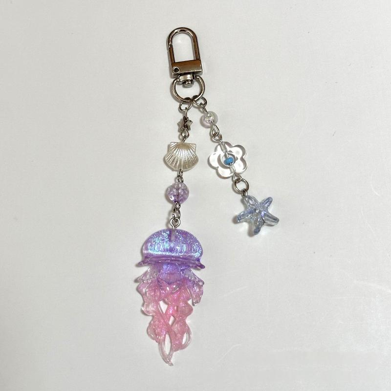 Creative Jelly Color Jellyfish Star Keychain Y2K Beaded Pendant Phone Chain Car Keyring Bag Hanging Decoration Ornament Gifts