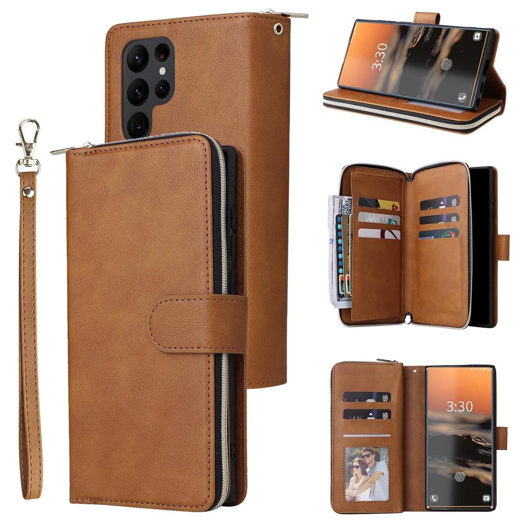 Peněženka 9 slotů na karty Flip Zipper Kožené pouzdro pro Samsung S23 S22 S21 Ultra Plus S21 S20 FE A14 A54 A13 A53 Pro iPhone 15 14 13 12 11 Pro Max XS Max 8P