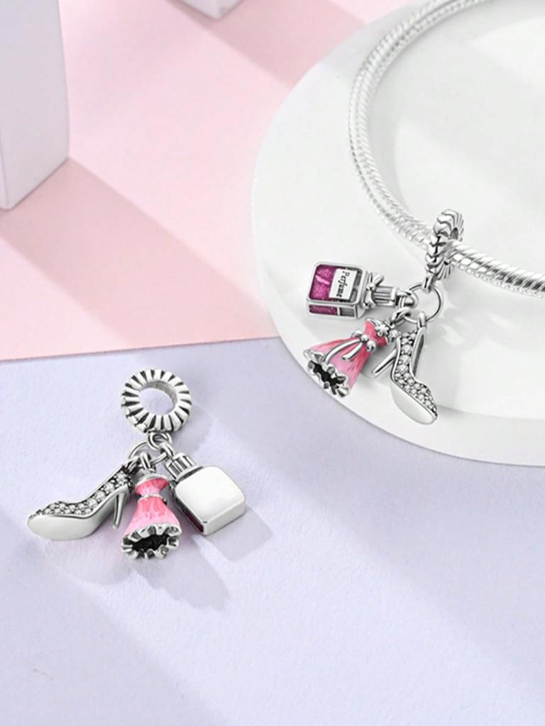 Charms Silber Rosa Schleife Herz Wecker Perlen Charm Kupferbeschichtet Passend für Charms Original Armband Zum Schmuck basteln DIY Charm